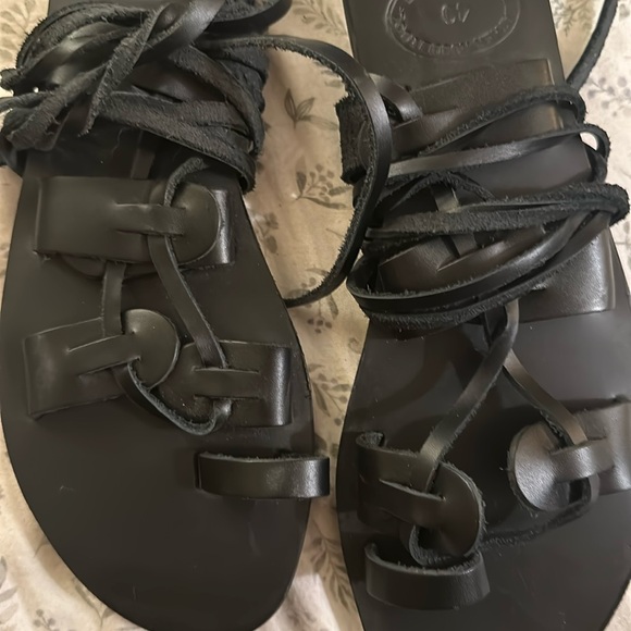Etsy Greek Made Athena Leather Sandals Made in Greece Size 9 Black - Picture 3 of 10
